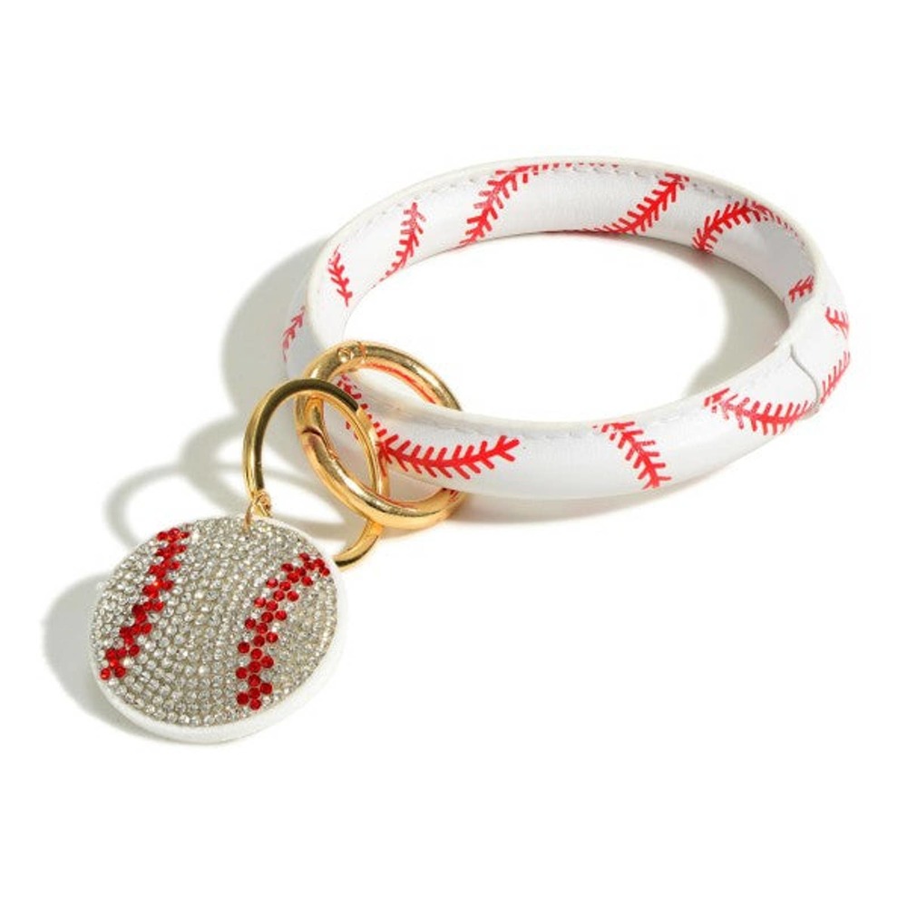 Baseball Key Ring with Crystal Baseball Charm